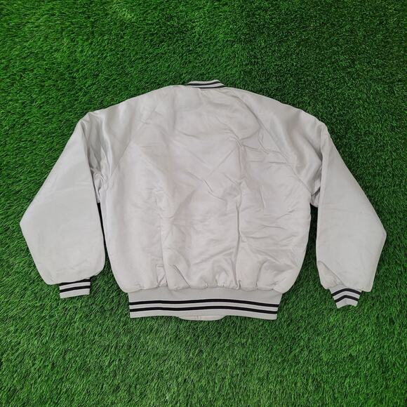 Vintage G Logo Pla-Jac Letterman Cropped Bomber Jacket Medium 24x24 Raglan Satin - Picture 5 of 10